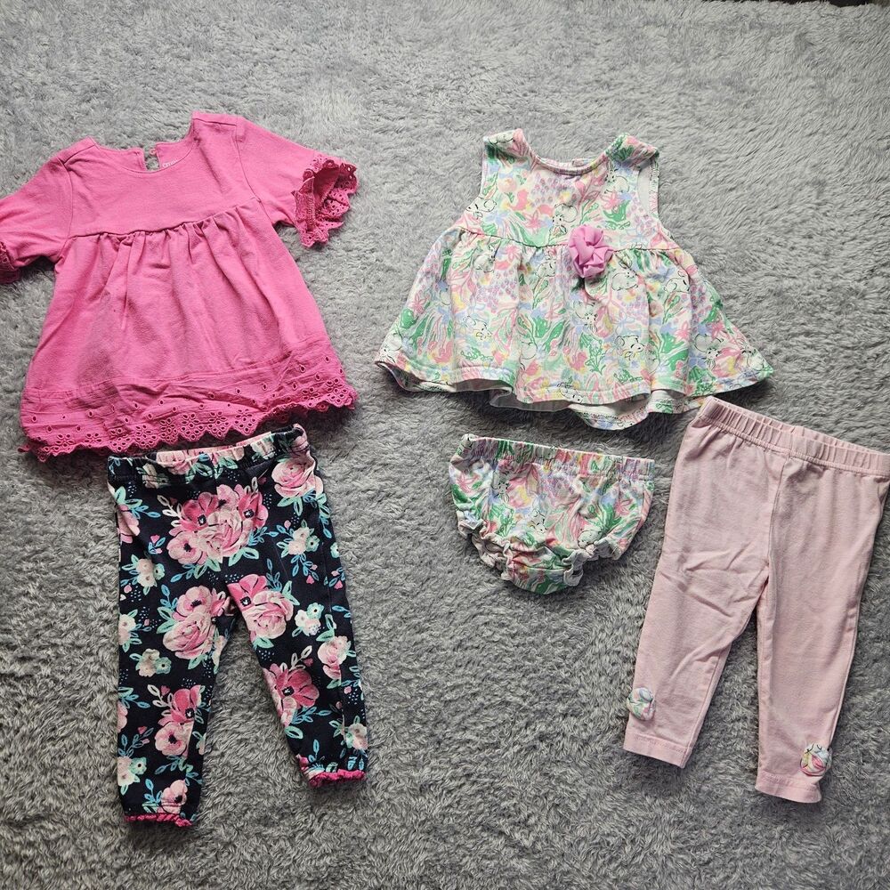 Crown Ivy Baby Girl Outfit 9 Months Pink Floral Spring Rabbit Easter Bunny